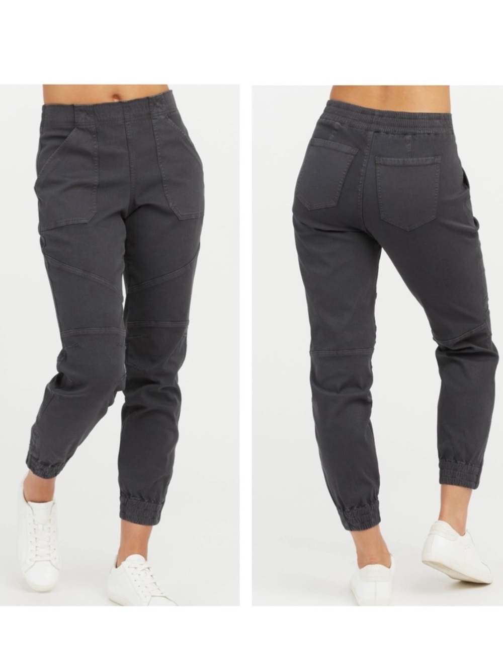 SPANX Stretch Twill Cargo Jogger Pants Black Charcoal Tummy Control Medium 20319